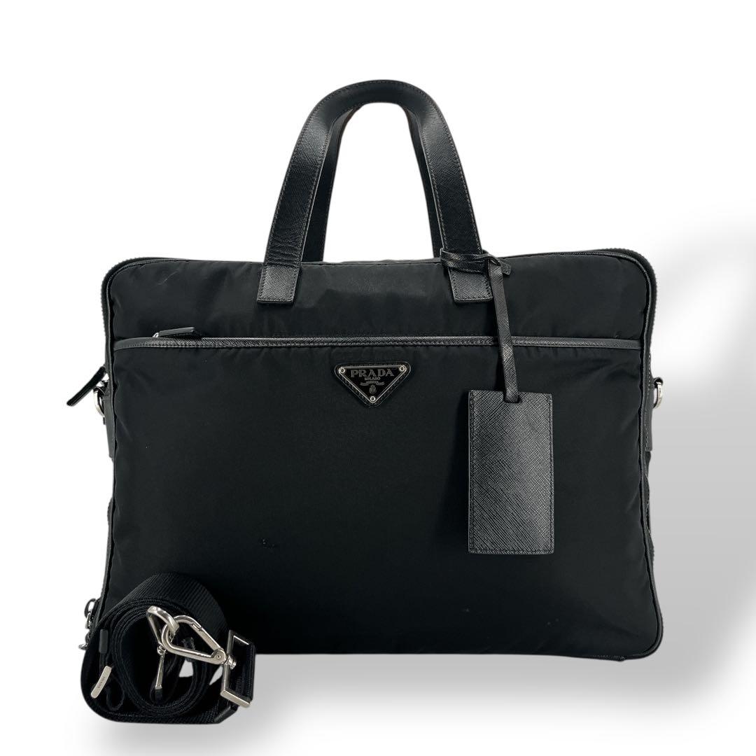 Prada 2way Business Bag Triangle Logo Shoulder Bag Nylon Leather