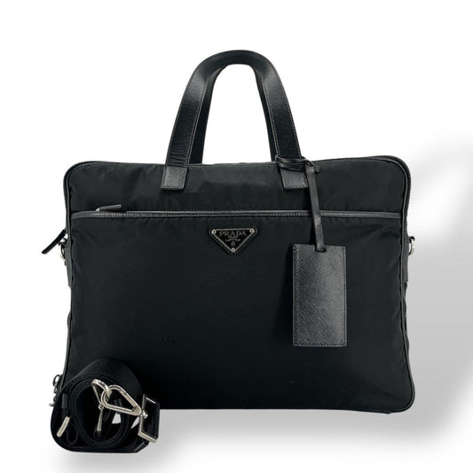 Prada 2way Business Bag Triangle Logo Shoulder Bag Nylon Leather