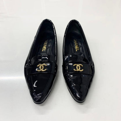 Chanel CC Logo Patent Loafers Black