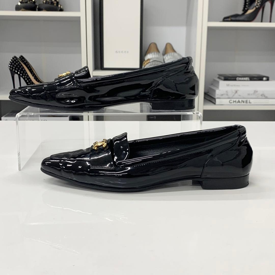 Chanel CC Logo Patent Loafers Black
