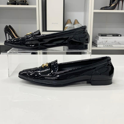 Chanel CC Logo Patent Loafers Black