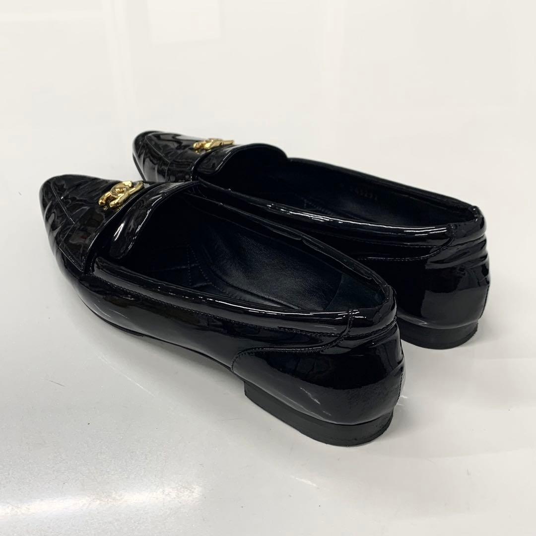Chanel CC Logo Patent Loafers Black