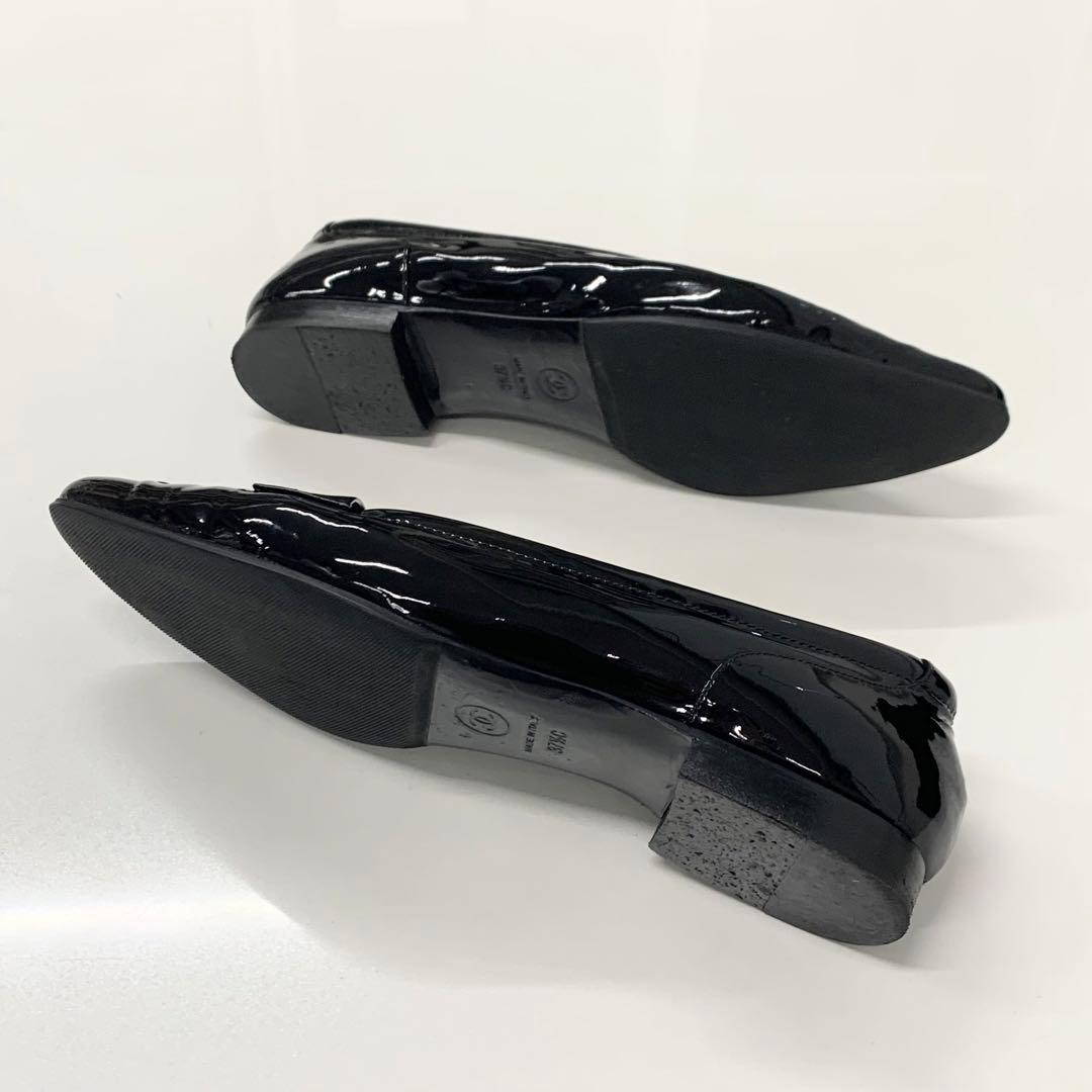 Chanel CC Logo Patent Loafers Black