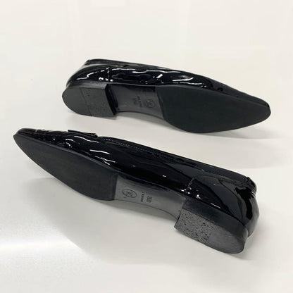 Chanel CC Logo Patent Loafers Black