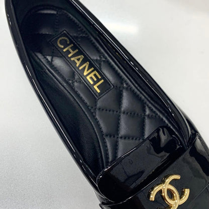 Chanel CC Logo Patent Loafers Black