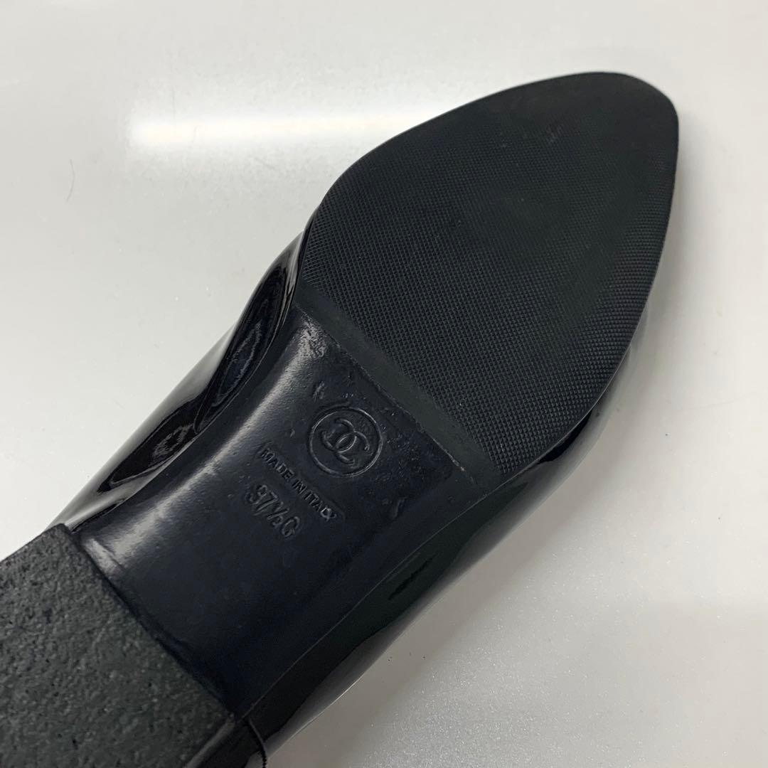 Chanel CC Logo Patent Loafers Black