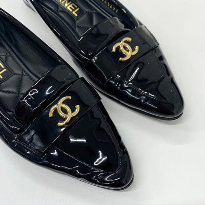 Chanel CC Logo Patent Loafers Black