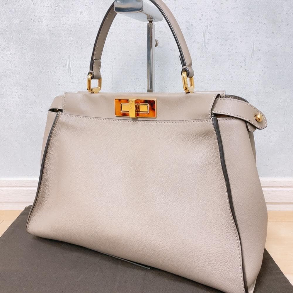 Fendi Peekaboo Tortola Gray Ju Beige Handbag