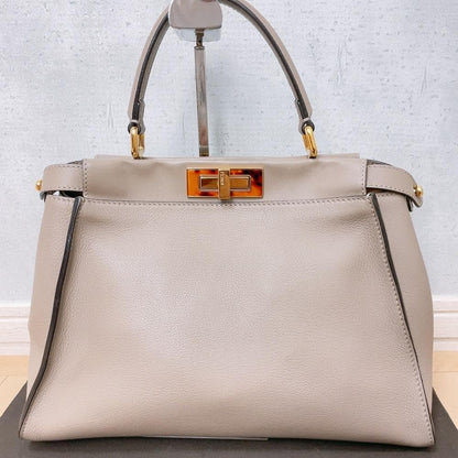 Fendi Peekaboo Tortola Gray Ju Beige Handbag — view 2