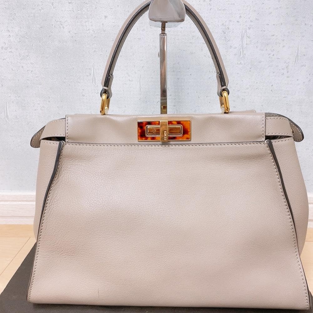 Fendi Peekaboo Tortola Gray Ju Beige Handbag — view 3