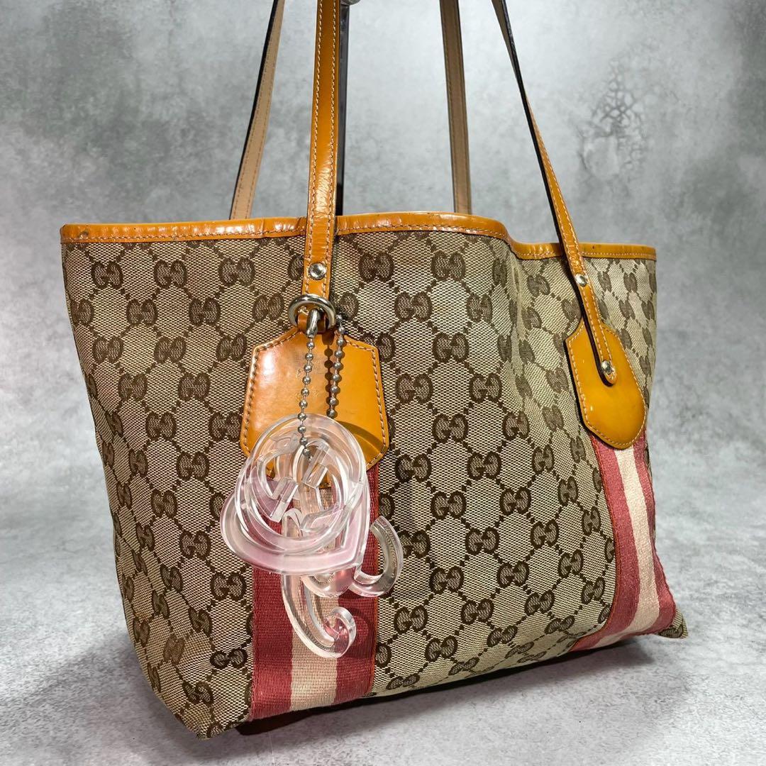 Gucci GG Sherry Line Tote Bag Brown Charm Logo