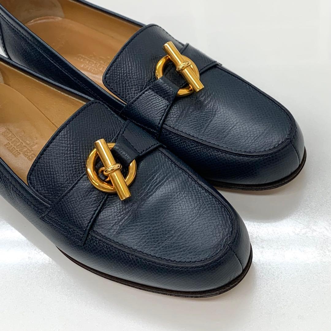 Hermes Leather Chaine D'ancre Loafer Navy