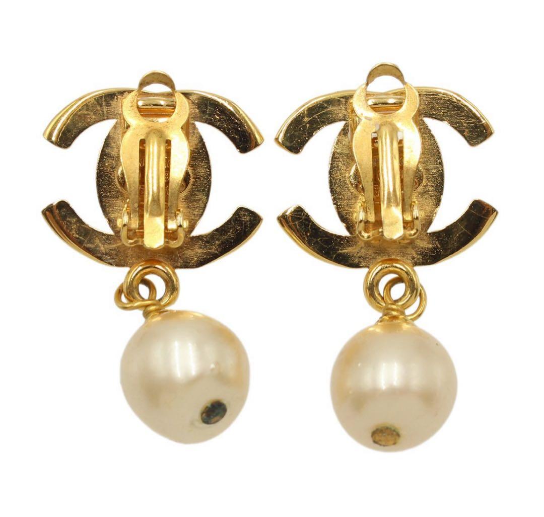 Chanel Faux Pearl Turnlock Swing Earrings