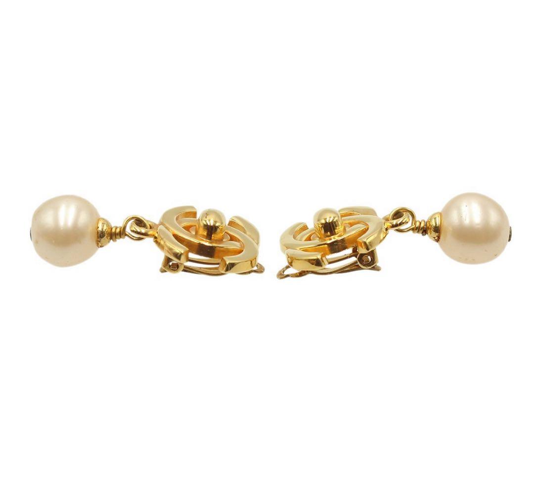 Chanel Faux Pearl Turnlock Swing Earrings