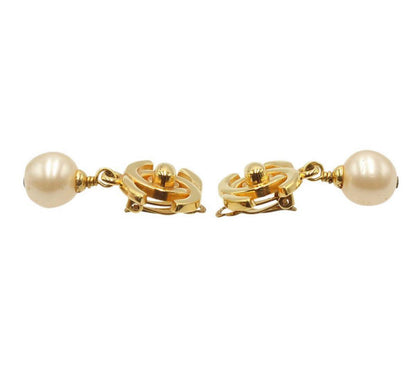 Chanel Faux Pearl Turnlock Swing Earrings