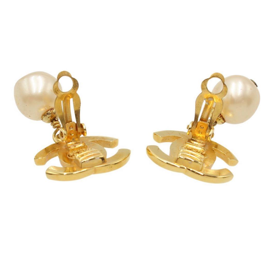 Chanel Faux Pearl Turnlock Swing Earrings