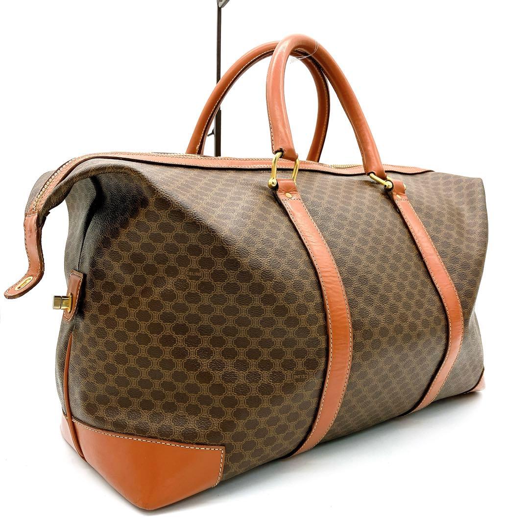 Celine Boston Bag Macadam Pattern Gold Hardware PVC Brown