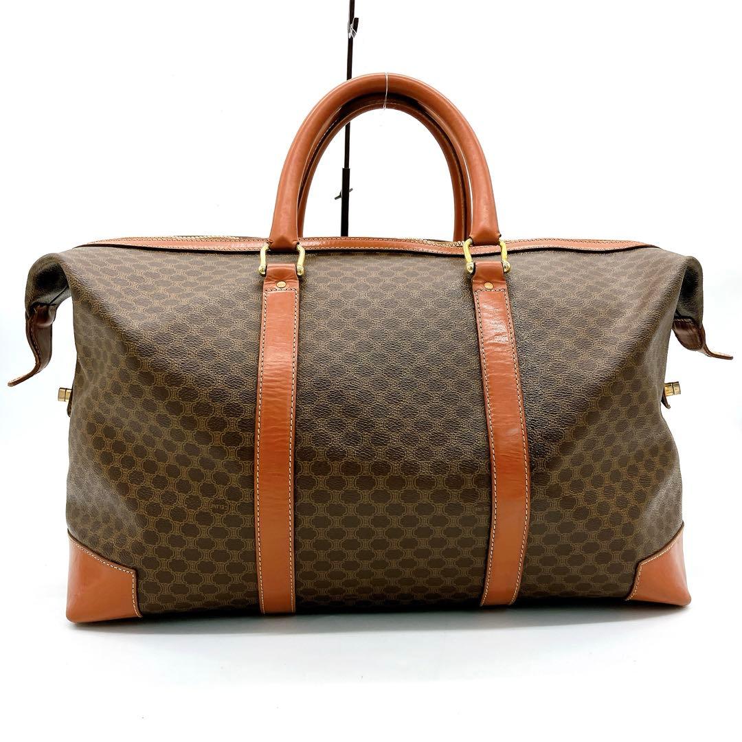 Celine Boston Bag Macadam Pattern Gold Hardware PVC Brown
