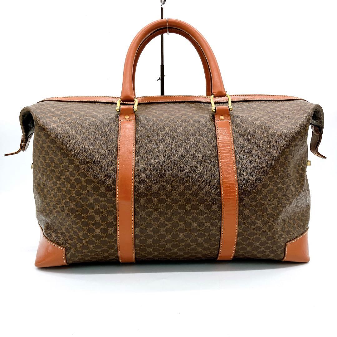 Celine Boston Bag Macadam Pattern Gold Hardware PVC Brown