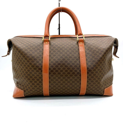Celine Boston Bag Macadam Pattern Gold Hardware PVC Brown