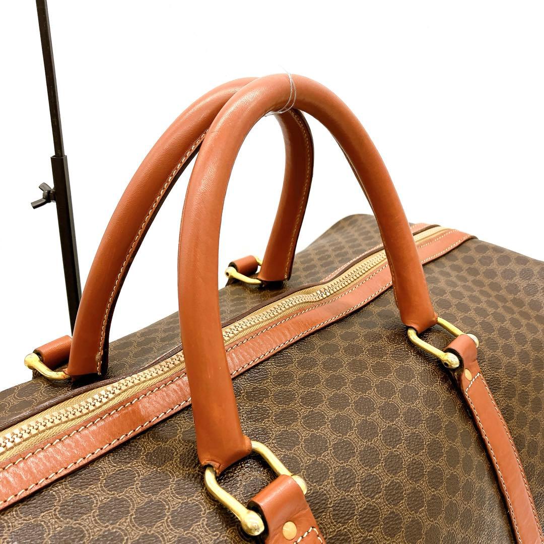 Celine Boston Bag Macadam Pattern Gold Hardware PVC Brown