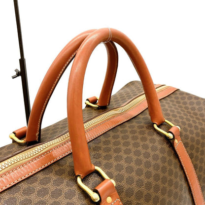 Celine Boston Bag Macadam Pattern Gold Hardware PVC Brown
