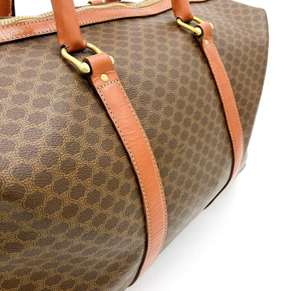 Celine Boston Bag Macadam Pattern Gold Hardware PVC Brown