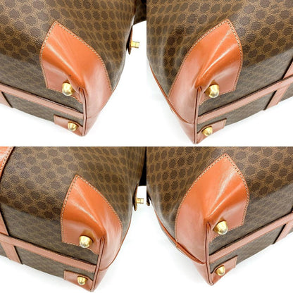 Celine Boston Bag Macadam Pattern Gold Hardware PVC Brown