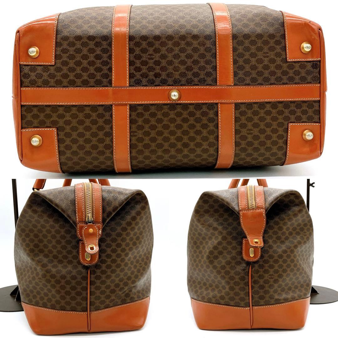 Celine Boston Bag Macadam Pattern Gold Hardware PVC Brown