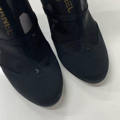 Chanel Mesh Fabric Here Mark Short Boots Black