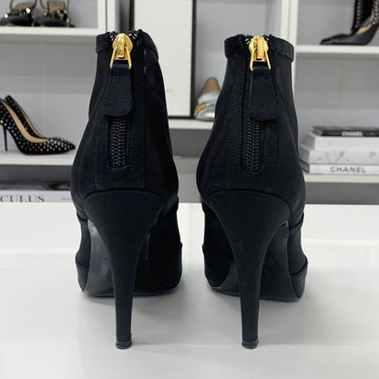 Chanel Mesh Fabric Here Mark Short Boots Black