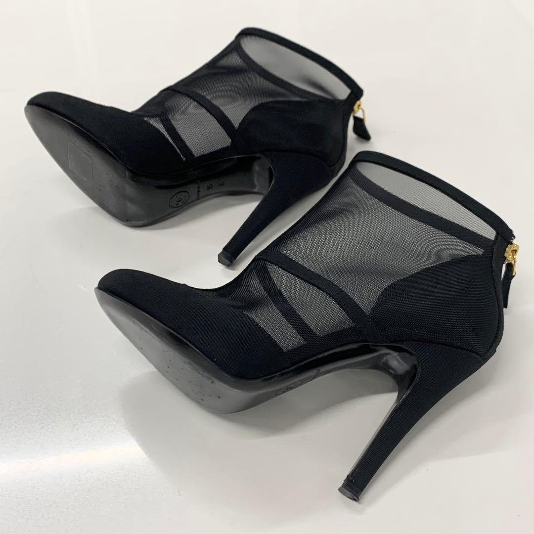Chanel Mesh Fabric Here Mark Short Boots Black