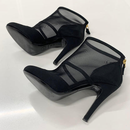 Chanel Mesh Fabric Here Mark Short Boots Black