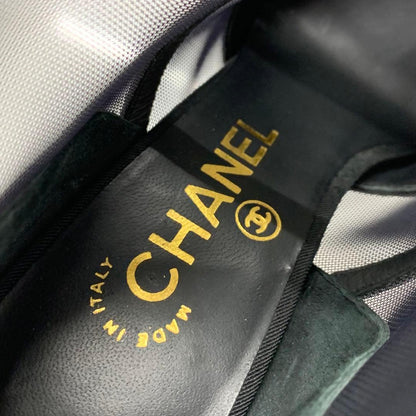 Chanel Mesh Fabric Here Mark Short Boots Black