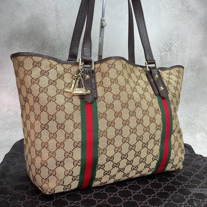 Gucci GG Sherry Line Tote Bag Brown Leather Logo