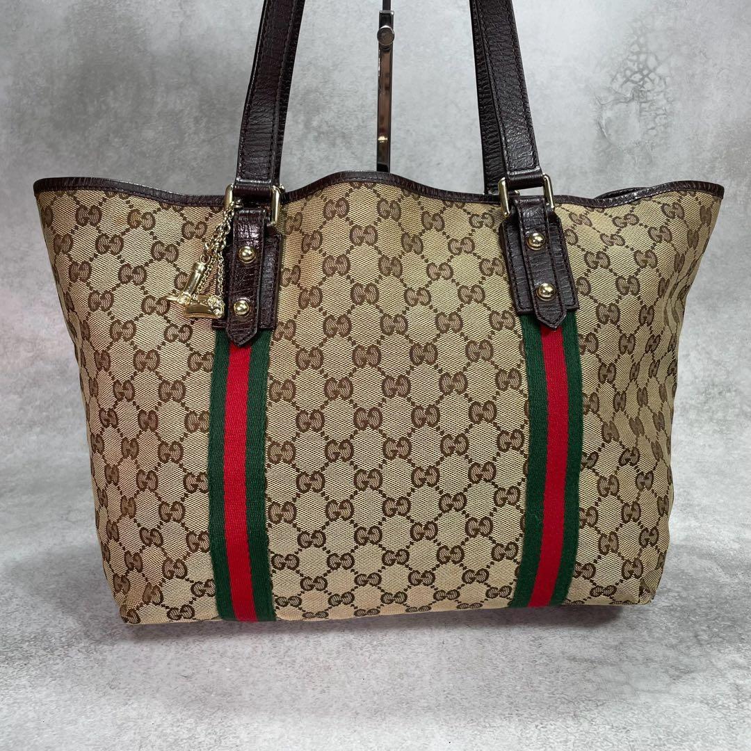 Gucci GG Sherry Line Tote Bag Brown Leather Logo — view 2