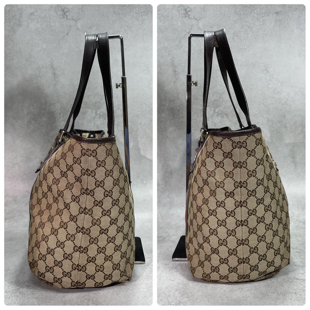 Gucci GG Sherry Line Tote Bag Brown Leather Logo — view 7