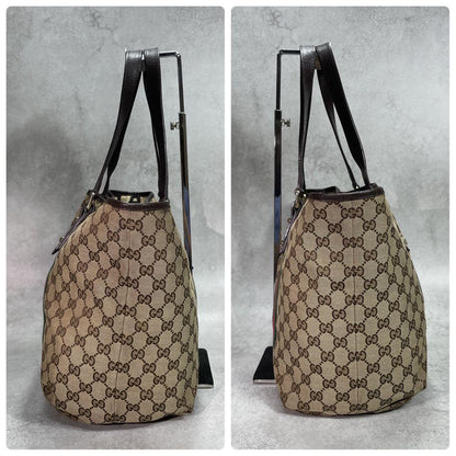 Gucci GG Sherry Line Tote Bag Brown Leather Logo — view 7