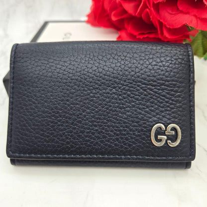 Gucci Business Card Case Coin Purse Leather Navy