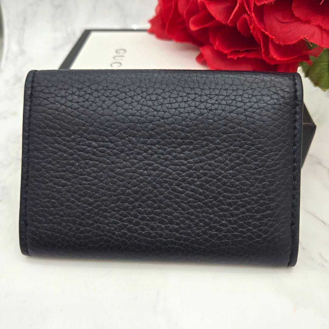 Gucci Business Card Case Coin Purse Leather Navy — view 2