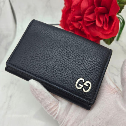 Gucci Business Card Case Coin Purse Leather Navy — view 3