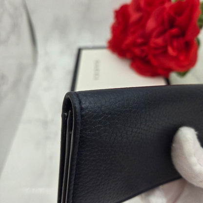 Gucci Business Card Case Coin Purse Leather Navy — view 4