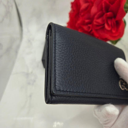 Gucci Business Card Case Coin Purse Leather Navy — view 5