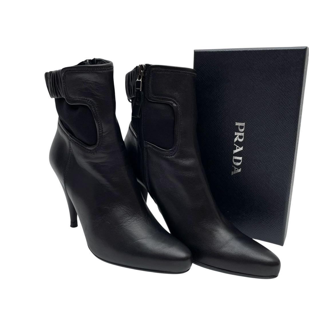 Prada Leather Short Boots Booties Heels Black
