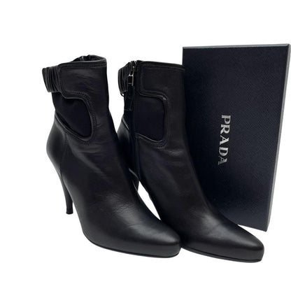 Prada Leather Short Boots Booties Heels Black