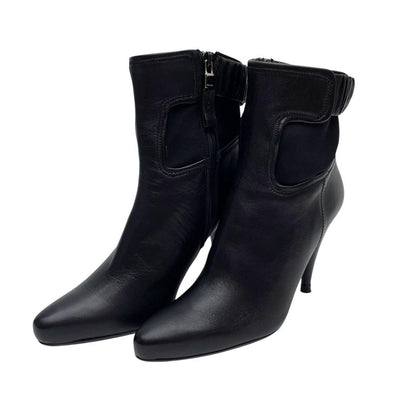 Prada Leather Short Boots Booties Heels Black — view 2