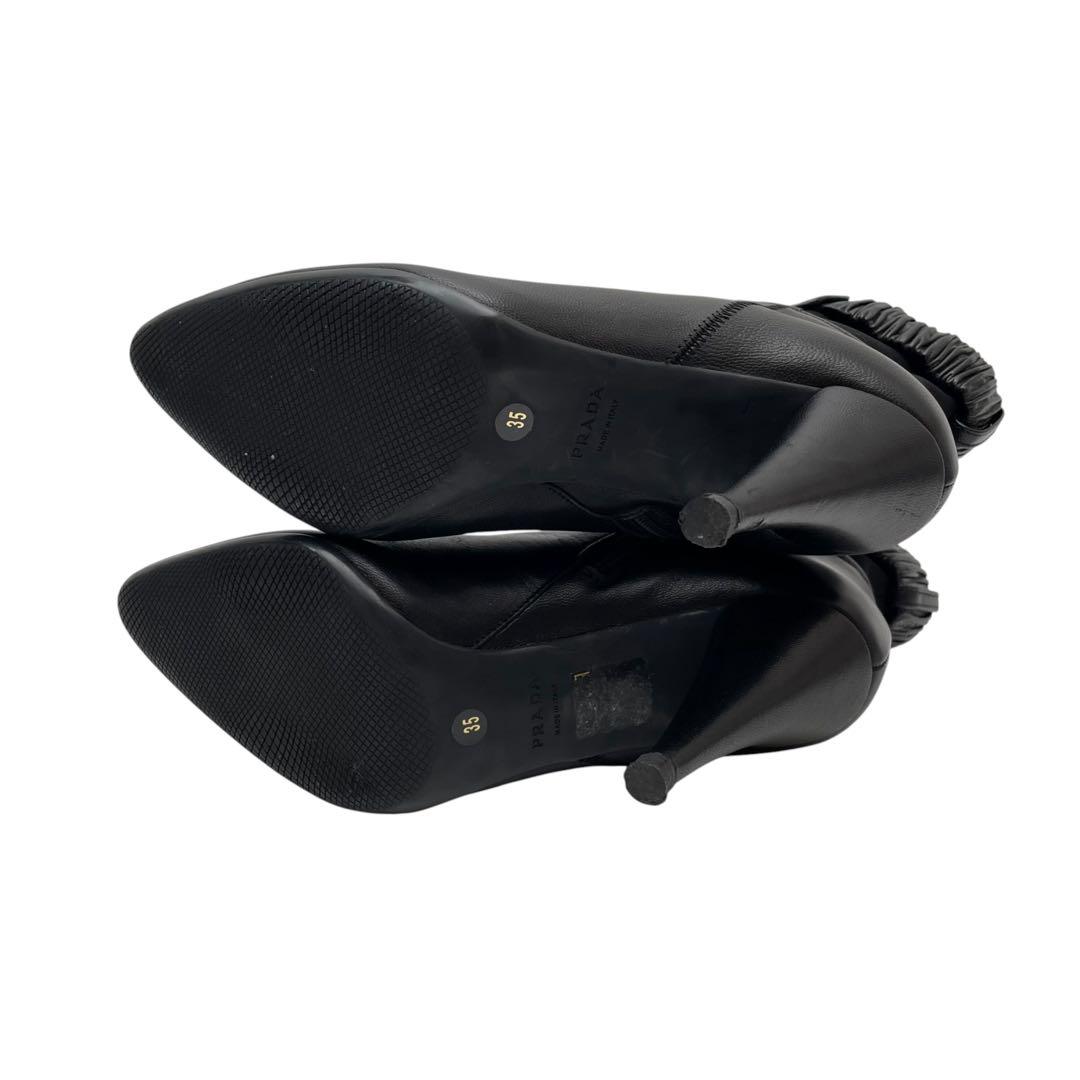 Prada Leather Short Boots Booties Heels Black — view 4