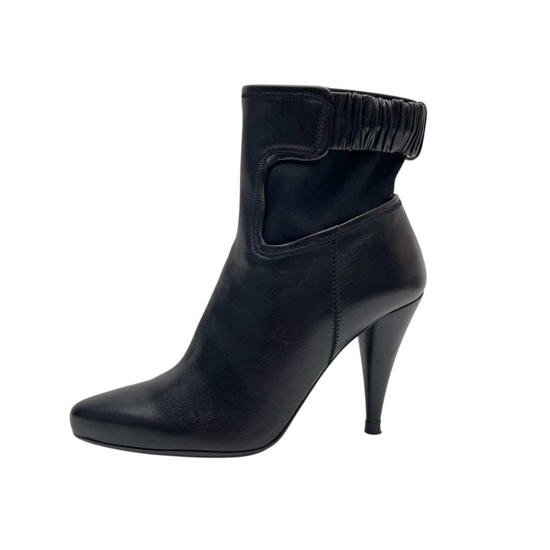 Prada Leather Short Boots Booties Heels Black — view 6