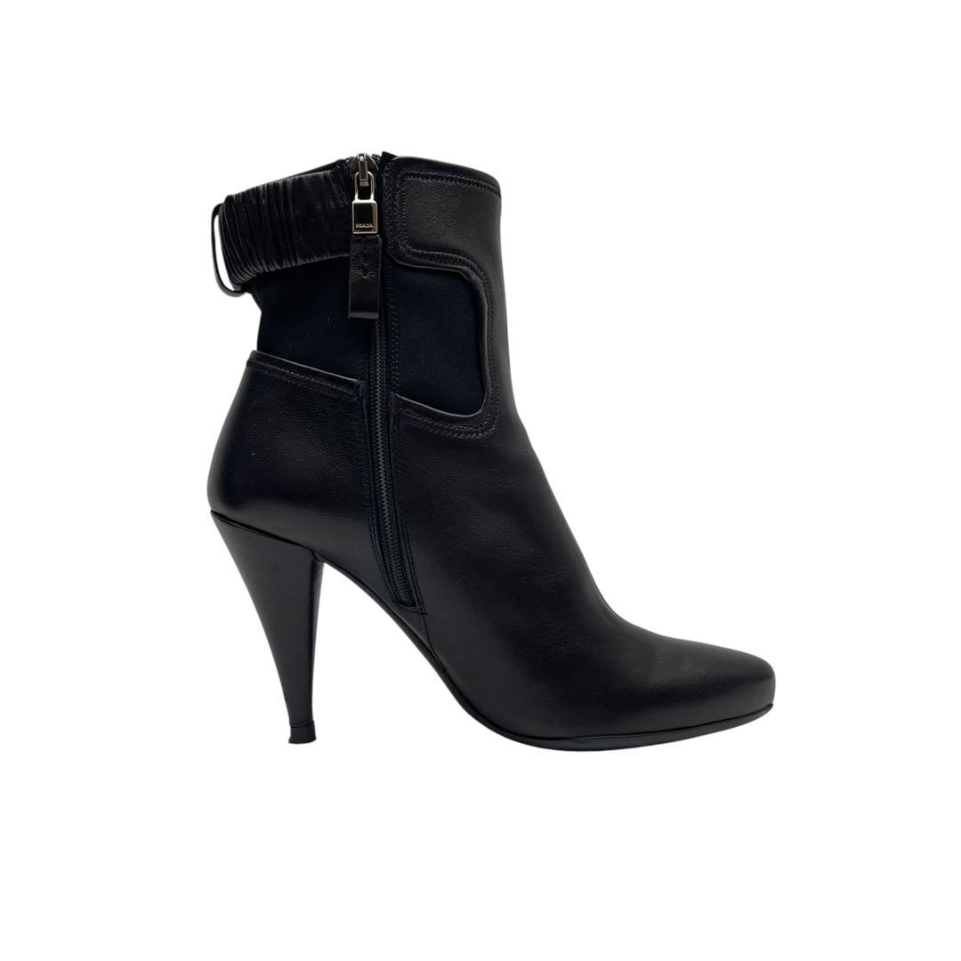 Prada Leather Short Boots Booties Heels Black — view 7