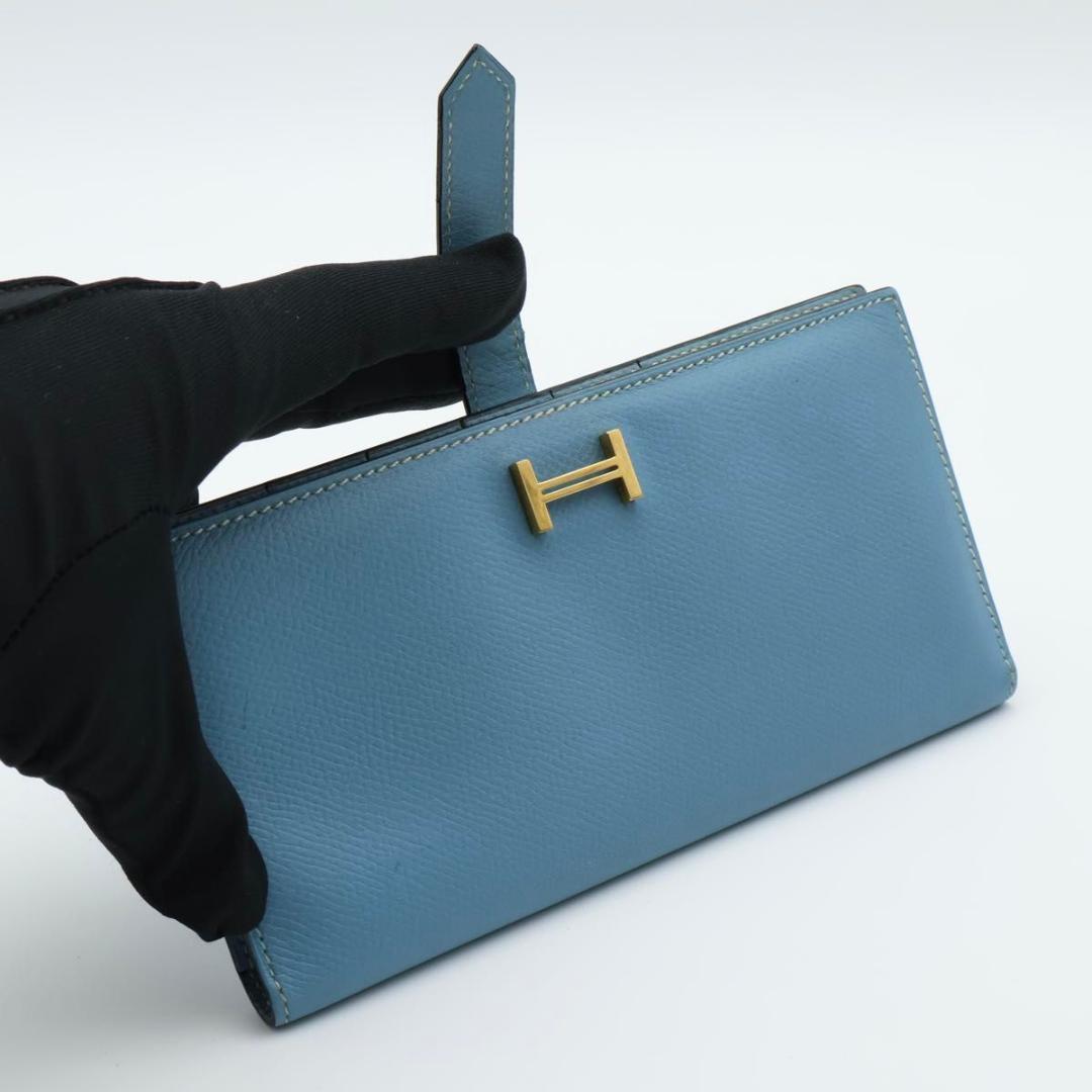 Hermes Bearn Classic Blue Jean Epsom Gold Wallet — view 2